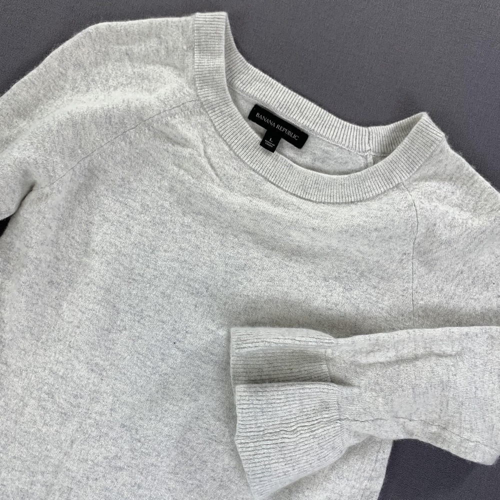 Banana Republic Sweater Dress Womens Large Gray Bell Sleeve Cashmere‎ Blend Knit